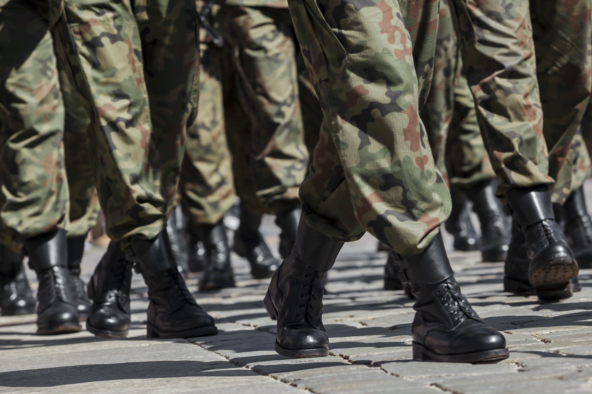 Soldiers march in formation